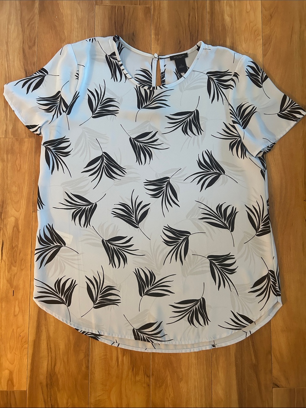 Ann Taylor light blue and black printed work blouse